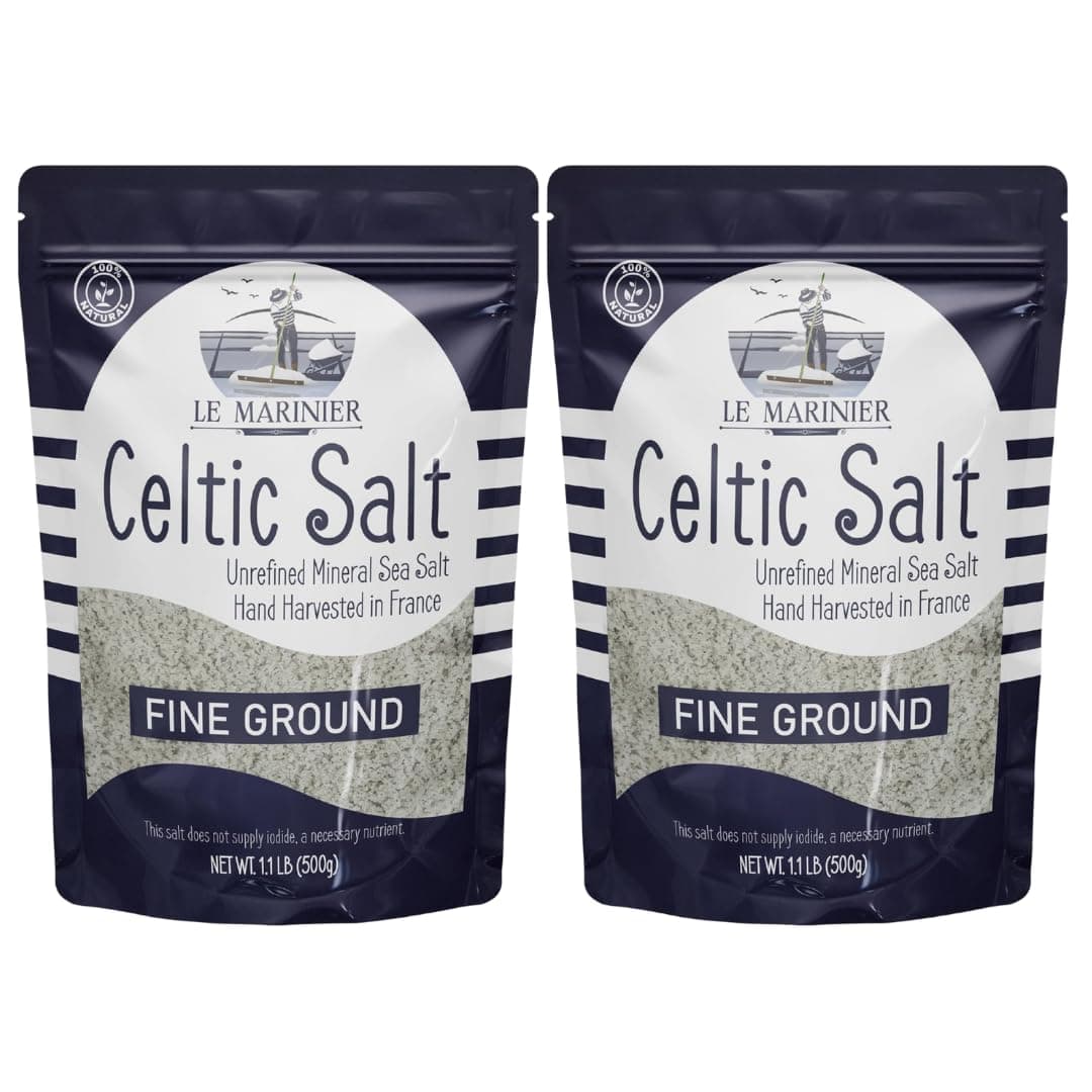 Celtic Salt Organic Fine Ground, 1.1lb - 18oz, Pack of 2. Mineral Rich Unrefined 100% Natural, Hand Harvested Mineral French Sea Salt (1.1lb Fine Ground - Pack of 2)