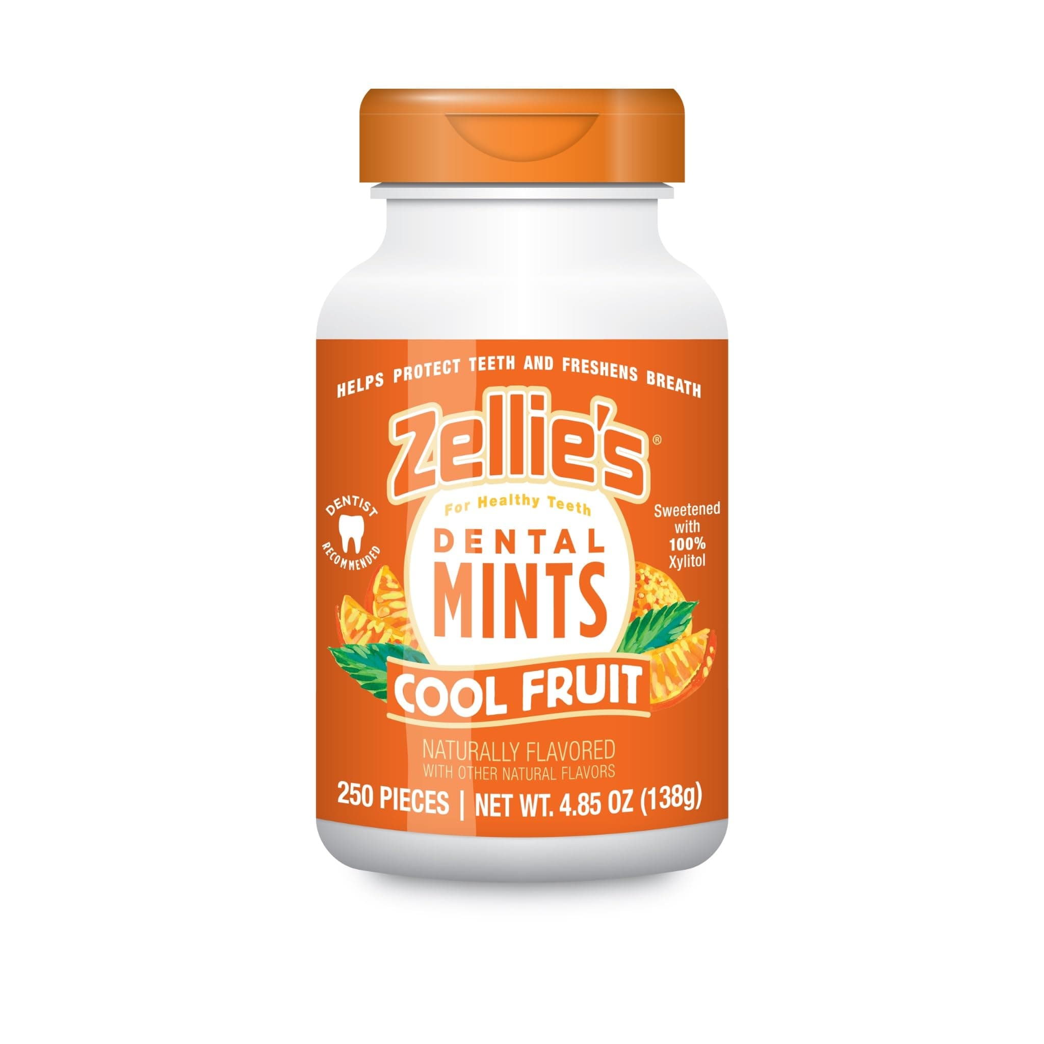 Zellies | 100% Xylitol Sugar Free Fruit Mints Breath Mints | Non-GMO, Low-Calorie, Gluten Free, Vegan & Kosher Jar of Mints - (250ct)