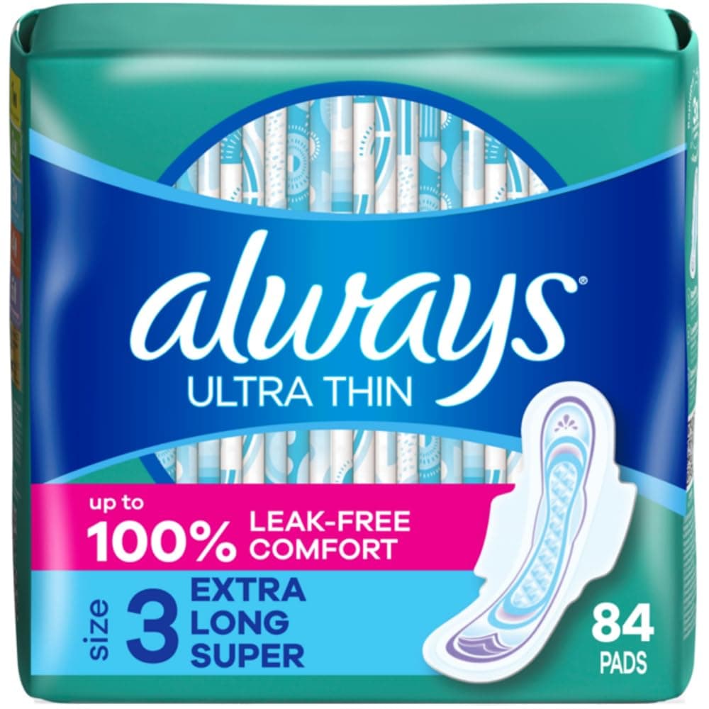 Ultra Thin Pads with Wings, Size 3, Extra Long Super, 84 Count (3 Packs of 28)
