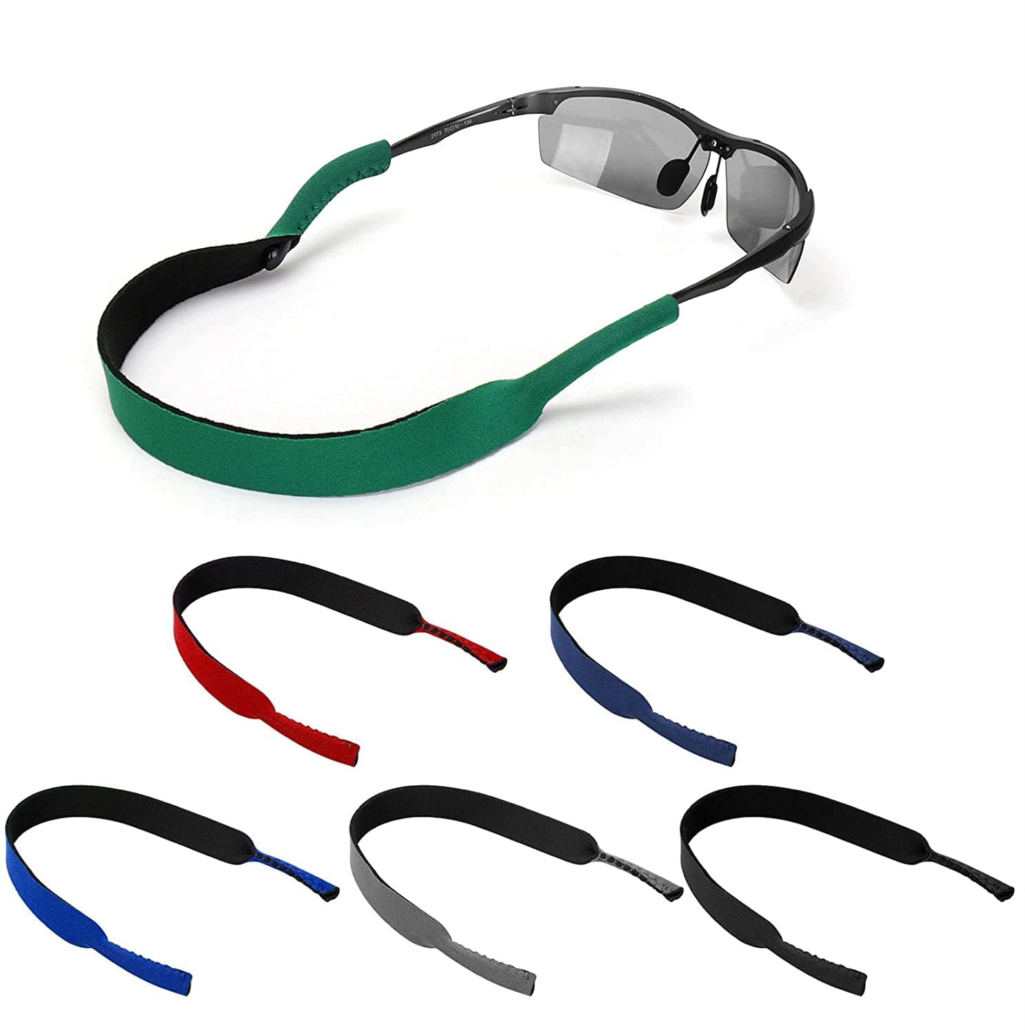 Neoprene Glasses Strap - Premium Adjustable No Tail Sunglass and Eyewear Retainer Holder for Sunglasses, Eyeglasses, or Prescription Glasses - 6 Pcs