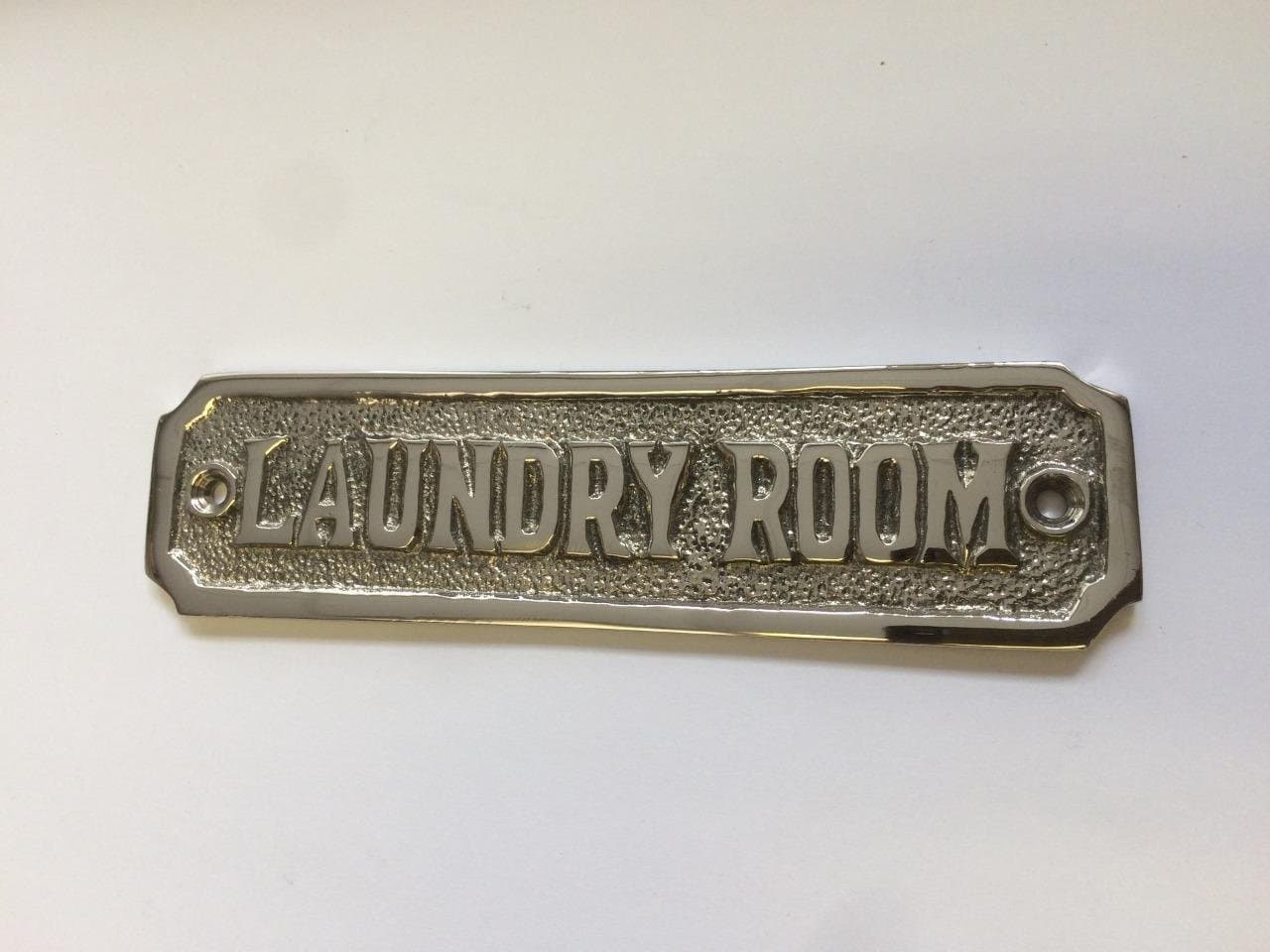 ChattelsLAUNDRY ROOM Door Sign Solid Brass with a Shiny Nickel Silver Finish 13 x 3.5 cm comes with Screws DSN-17-N