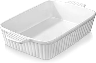 MALACASA 4.4 QT Baking Dish, 9x13 inch Large Casserole Dish for Oven, Ceramic Baking Pan, Rectangular Lasagna Pan Deep with Handles for Baking, Durable Microwave Oven Safe, Wedding Gift,White, Series