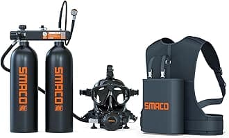 SMACO Mini Scuba Tank 3.8L Diving Tank (Assembled by Two 1.9L Cylinders) Reusable Small Twin 1.9L Lung Air Tank Kit Diving Scuba Tank for Diving Entertainment/Underwater Work S700 Max