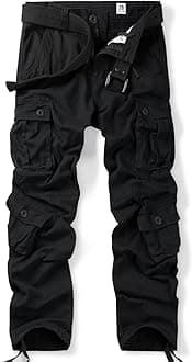 Men's Cotton Casual Cargo Work Pants Baggy Camo Tactical Combat Trousers with 8 Pockets (No Belt)