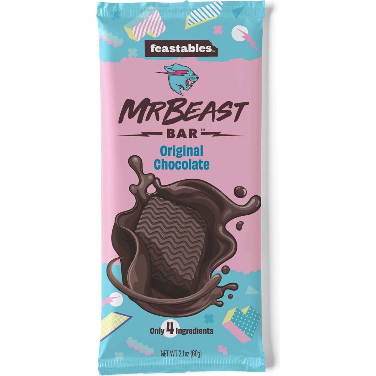 Mr. Beast Original Dark Chocolate Bars - Made with Organic Cocoa. Plant Based with Only 4 Ingredients, 2.1 oz 60g