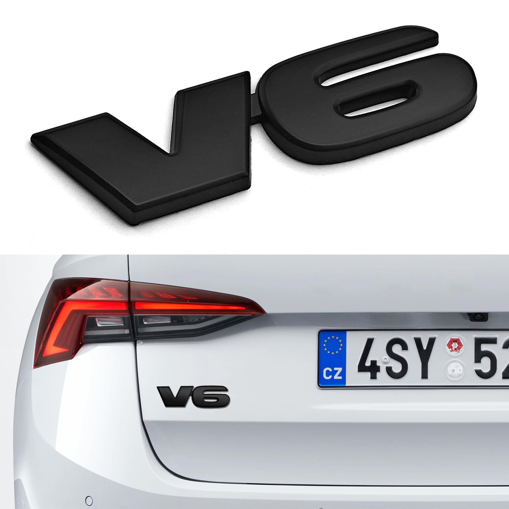 3D V6 Metal Emblem, Tailgate Emblems, Car Side Fender Rear Tailgate Decal, Universal Car Decor Accessories Fender Trunk Decorative Badge Stickers for Vehicle Exterior (V6 Black, 1PCS)