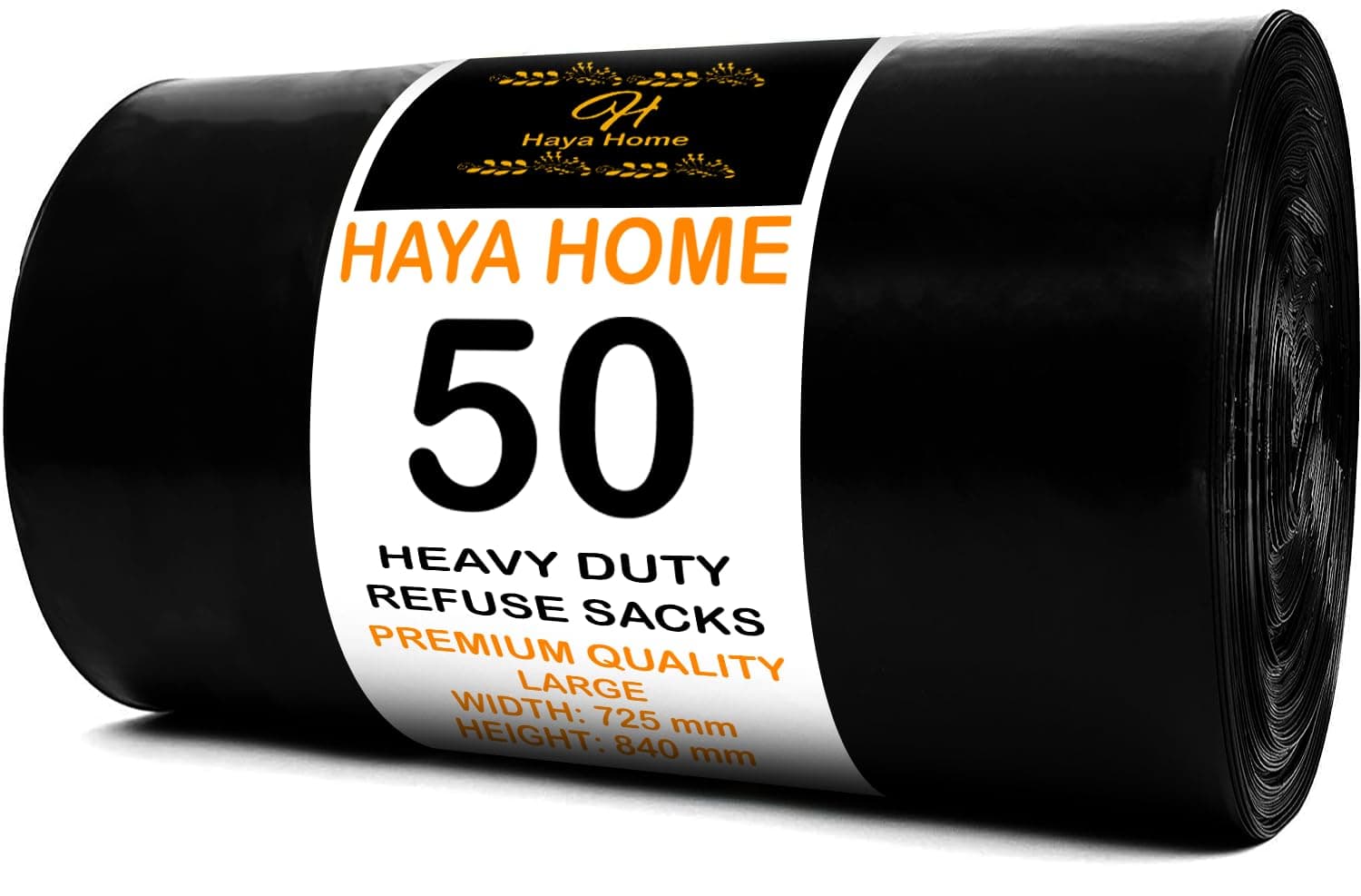 Haya Home 50 Black Plastic Bin Bags Heavy Duty Bin Liners, Refuse Sacks Pack of 50 X 1 Heavy Duty Waste Dustbin Bags roll 90L for Kitchen Home Office DIY Garden Made from 100% Recycled Material