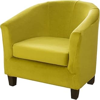 MIFXIN Tub Chair Slipcover 2-Piece Velvet Club Chair Covers with Cushion Cover Stretch Washable Barrel Armchair Couch Furniture Protector for Living Room Hotel (Grass Yellow)