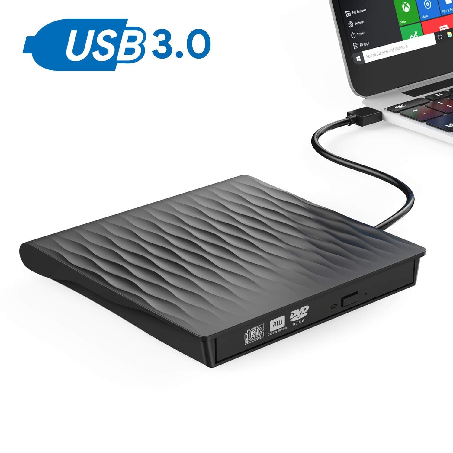 External CD DVD Drive,OUDEKAY USB3.0 Portable Ultra Slim CD DVD Rewriter Burner Writer,High Speed Data Transfer USB Optical Drives for Windows Win10/XP/Win 7/Win 8/Vista/Linux/Mac OS (Black)