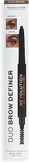 Makeup Revolution Duo Brow Definer Pencil, Add Definition, Includes Brush, Dark Brown