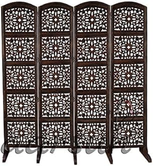 Aarsun Handcrafted Wooden Room Divider (4 Panel with Stand, Brown 4)
