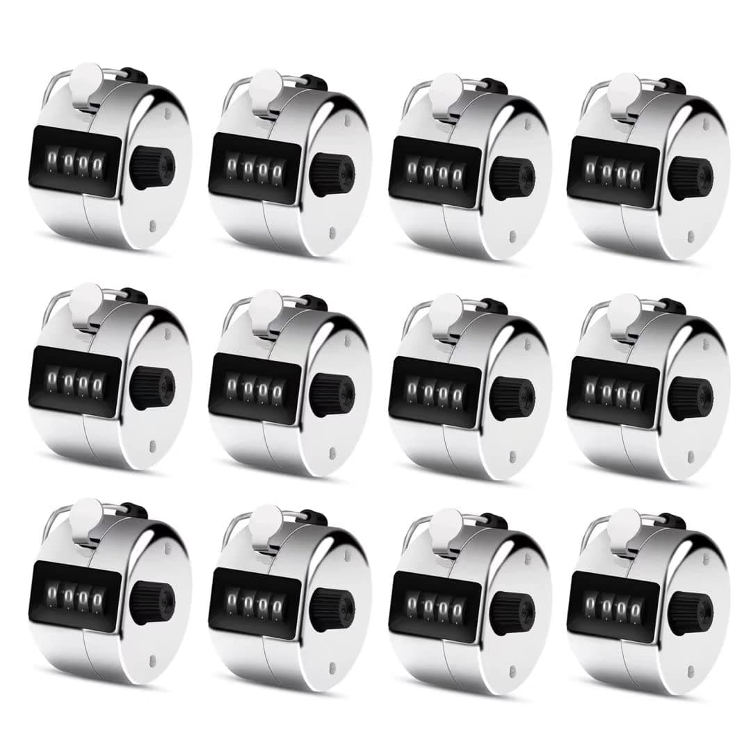 Eliamo 12 Pcs Hand Tally Counter 4-Digit Lap Counter Clicker, Manual Mechanical Handheld Pitch Click Counter with Finger Ring for School Golf & Knitting Row Croche