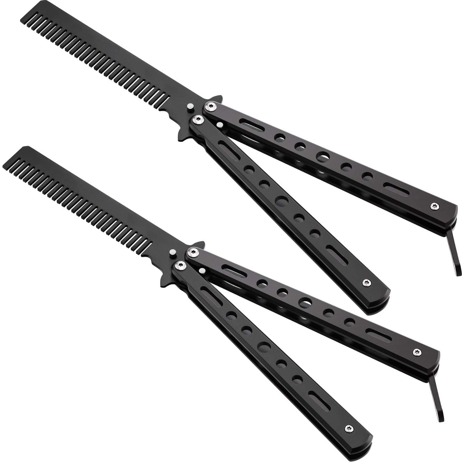 Boao 2 Pieces Combs Stainless Steel Folding Practice Combs Hair Styling Tools for Sport Outdoor Use (Black)