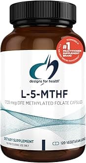 Designs for Health L 5-MTHF - Quatrefolic L Methylfolate Supplement 1mg (1700mcg DFE) - Methylated Folate Supplement for Women & Men - Supports Methylation - Non-GMO, Gluten Free (120 Capsules)