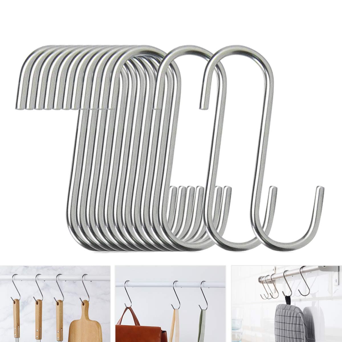 40 Pack S Hooks - Stainless Steel Heavy Duty S Hooks for Hanging pots, Pans, Plants, Coffee Mugs, Towels in Kitchen and Bathroom, Coat, Bag, Work Shop, Perfect Rack Hooks
