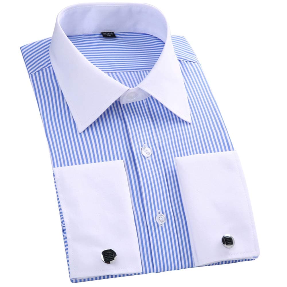Cloudstyle Men's Dress Shirt Slim Fit Button Down Stripe Checked Shirt