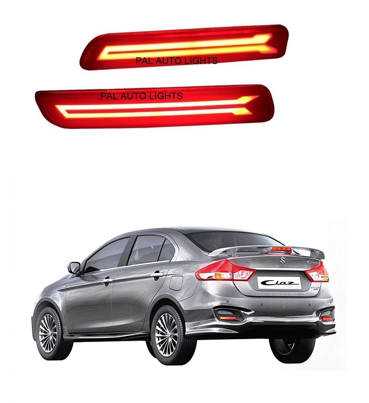 Car Reflector Led Brake Light for Bumper(Rear/Back) Drl for Maruti Suzuki Ciaz with Wiring (Red) - Set of 2(L+R)