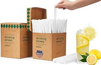 Plastic Straws Disposable [1000 Pcs-7.8" Long] Individually Wrapped Clear Drinking Straws- Made in USA - Straight Long Straw for Party, 0.23'' Diameter (2 boxes of 500)