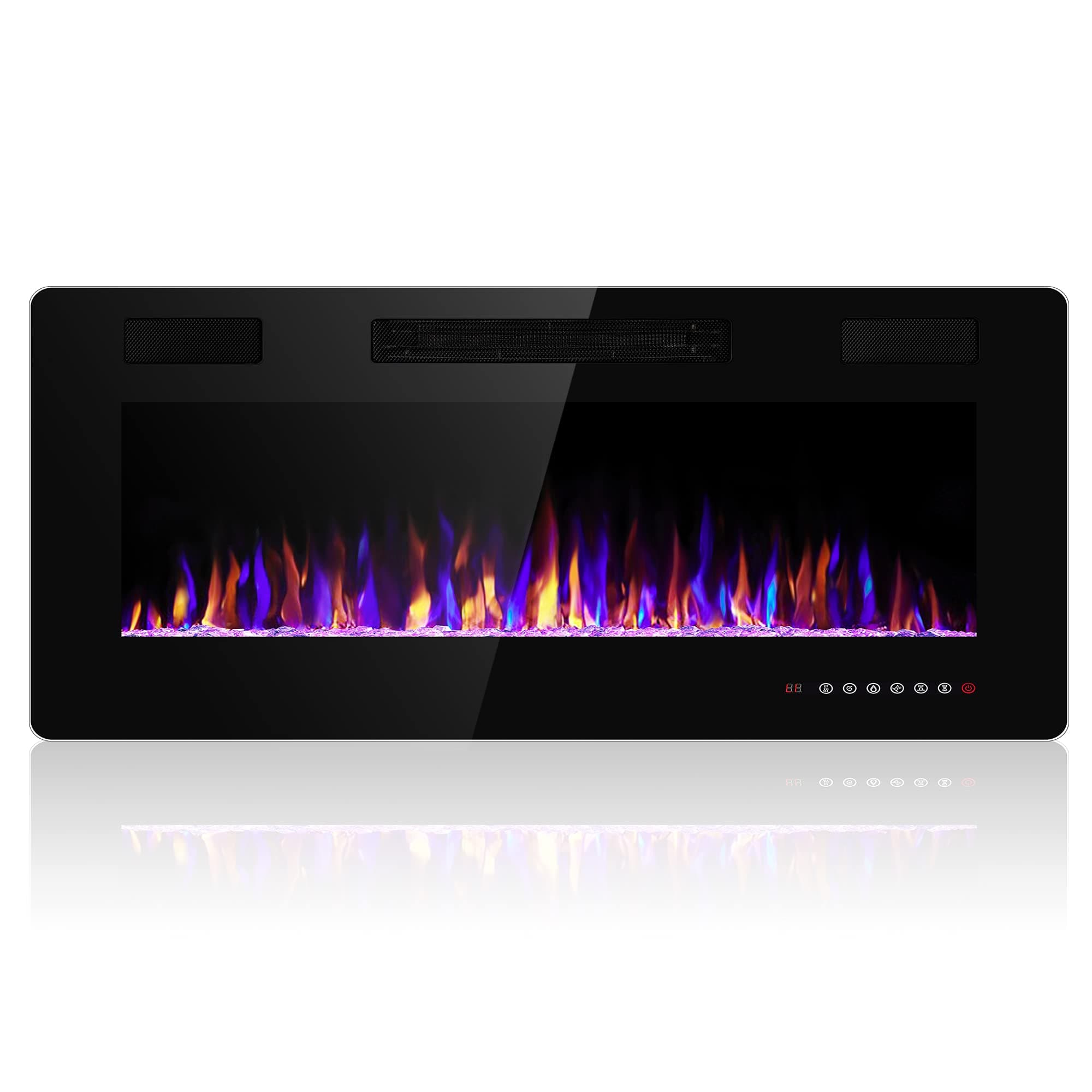 42 Inch Electric Fireplace Insert Ultra-Thin - Recessed & Wall-Mounted Fireplace Heater with Thermostat, Adjustable Flame, Remote Control - Linear with Timer, Touch Screen, 750/1500W