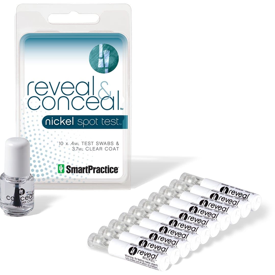 Reveal and Conceal Nickel Allergy Test Kit by Smart Practice - Detecting Nickel is a Snap - Test for Nickel in Your Jewelry and Prevent Skin Exposure With Liquid Clear Coat - Includes 10 Test Swabs