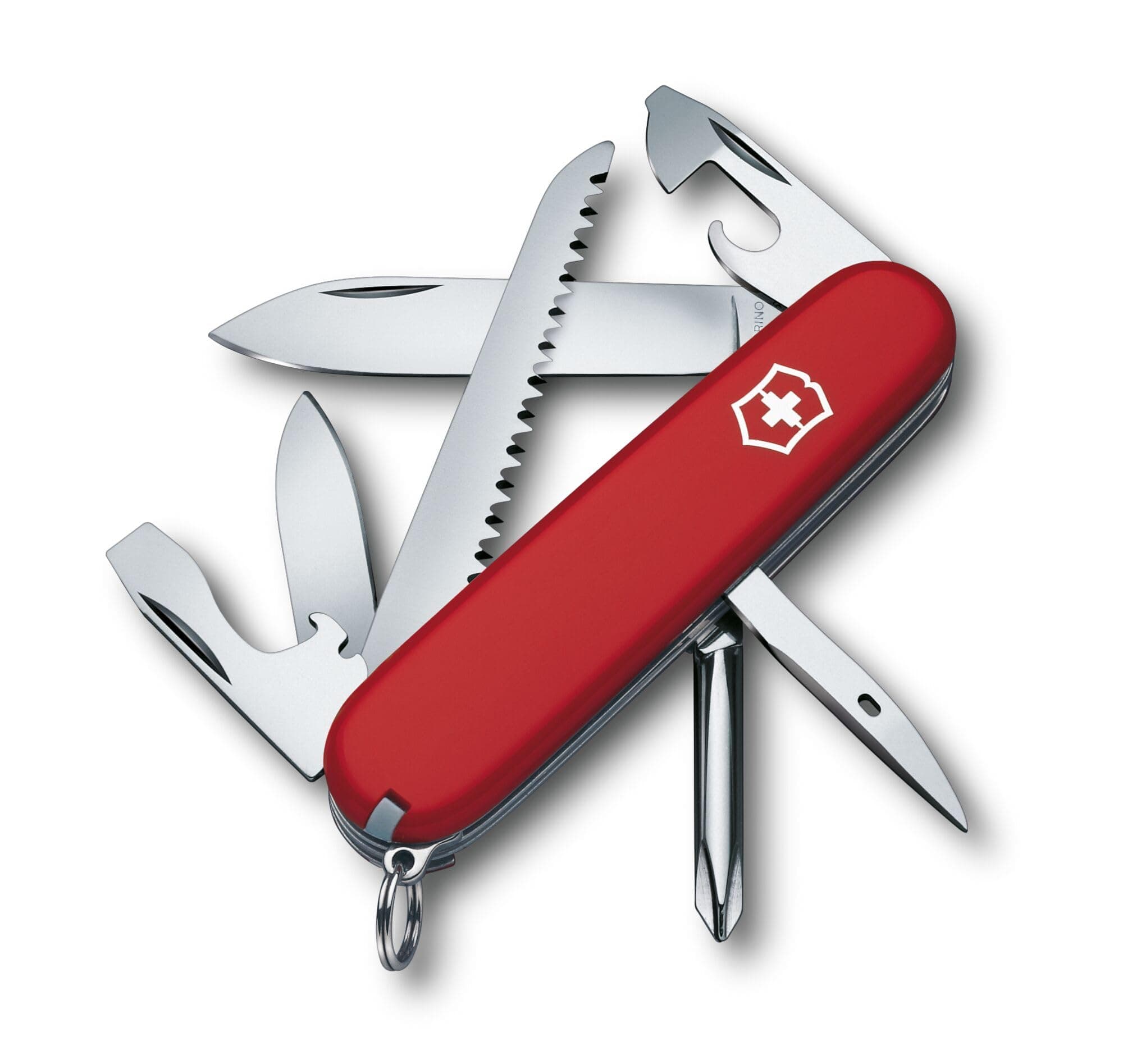 Hiker Swiss Army Pocket Knife, Medium, Multi Tool, 13 Functions, Blade, Wood Saw, Red