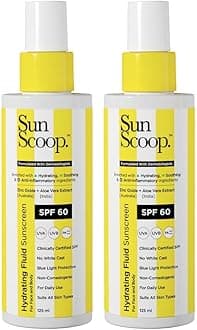 SunScoop Hydrating Face & Body Fluid Sunscreen Spray SPF 60 PA++++ | Water Resistant With Zinc Oxide, Broad Spectrum, No White Cast, Non-Comedogenic Quick Absorbing | For Men & Women-125ml(Pack of 2)