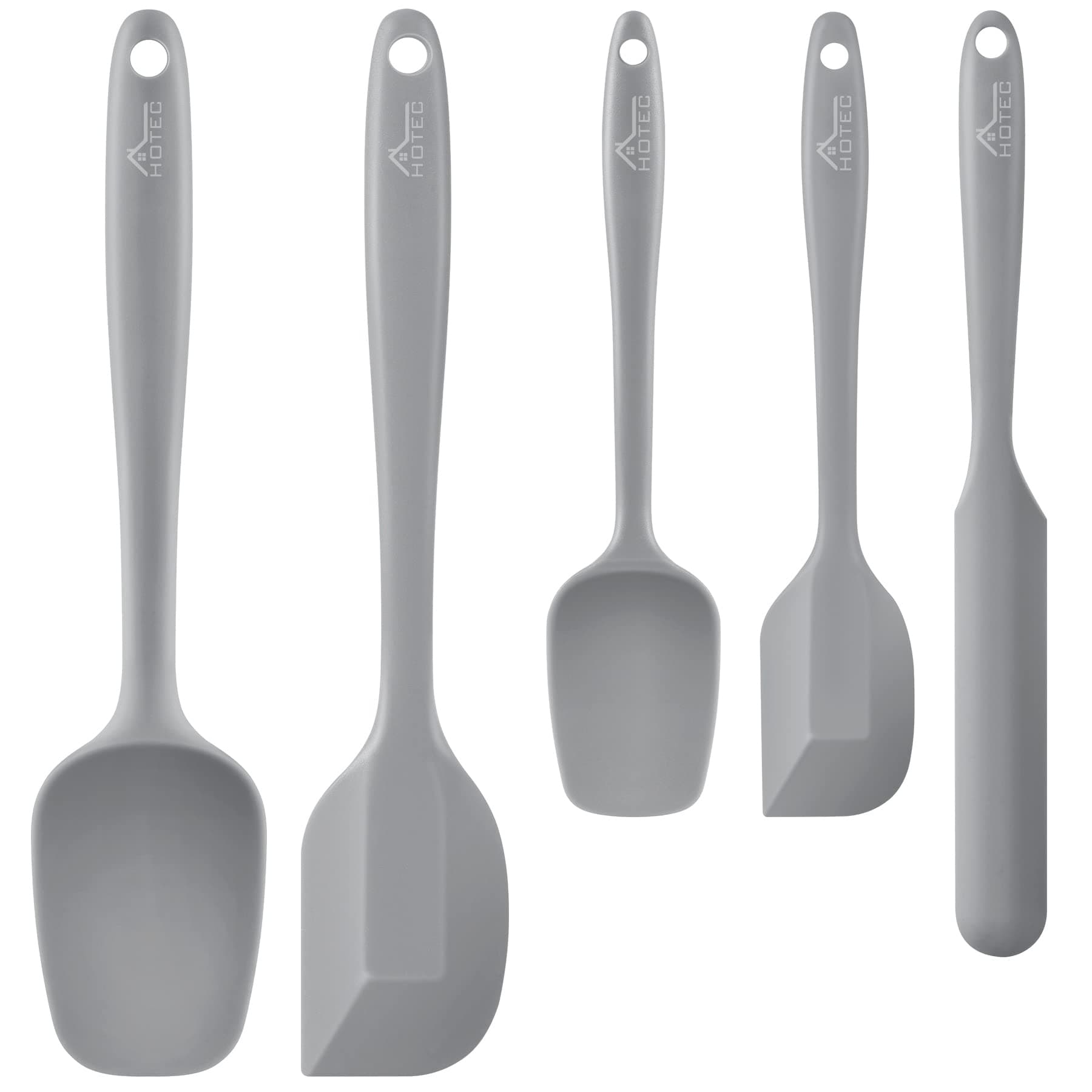 HOTECFood Grade Silicone Rubber Spatula Set for Kitchen Baking, Cooking, and Mixing High Heat Resistant Non Stick Dishwasher Safe BPA-Free Set of 5 Grey