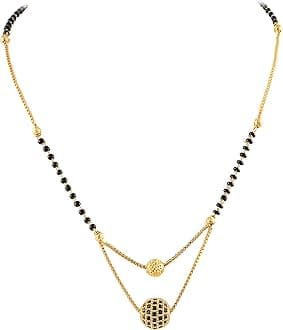 Jewar MandiJewarHaat Indian Ad Cz Two-Tone Silver Gold-Plated CZ-Studded & Beaded Mangalsutra for Women