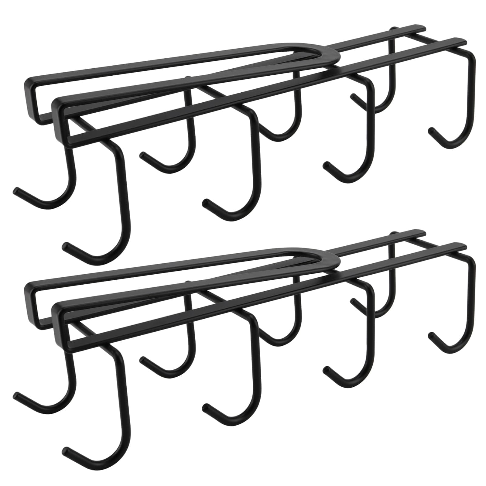 2 Pcs Black Mug Holder, Under Shelf Cup Holder with 8 Hooks, Under Cabinet Hanger Rack Teacups Coffee Mugs Storage Hanging Rack for Cups, Glasses, and Kitchen Utensils