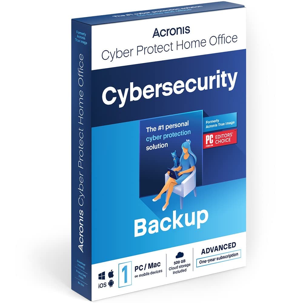 Acronis Cyber Protect Home Office 2023 | Advanced | 500 GB Cloud-Space | 1 PC/Mac | 1 Year | Windows/Mac/Android/iOS | Internet Security with Backup | Activation Code by post