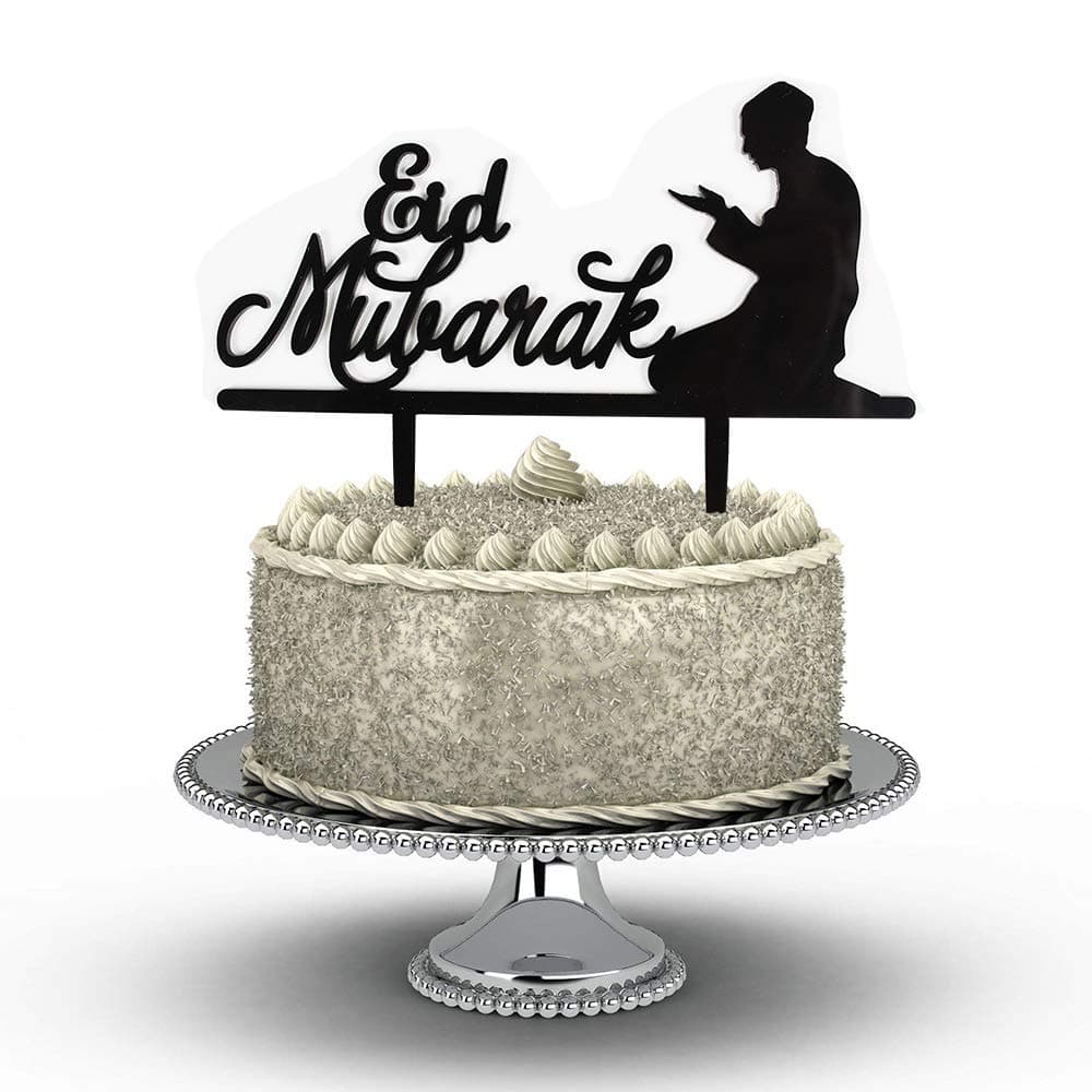 Eid Mubarak Cake Topper | Ramadan Kareem Cake Topper Acrylic for Eid Festival Wedding Baby Shower Birthday Party Decorations with Protective Film on Both Sides(Black)