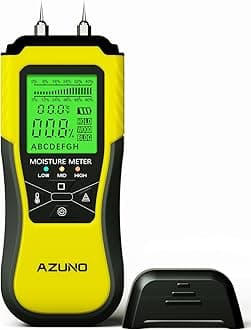 AZUNO Wood Moisture Meter, Pin-Type Damp Meter with 8 Modes, Digital Water Leak Tester with Backlit LCD Display Three Colored Indicators for Wood Wall Dampness Inspection
