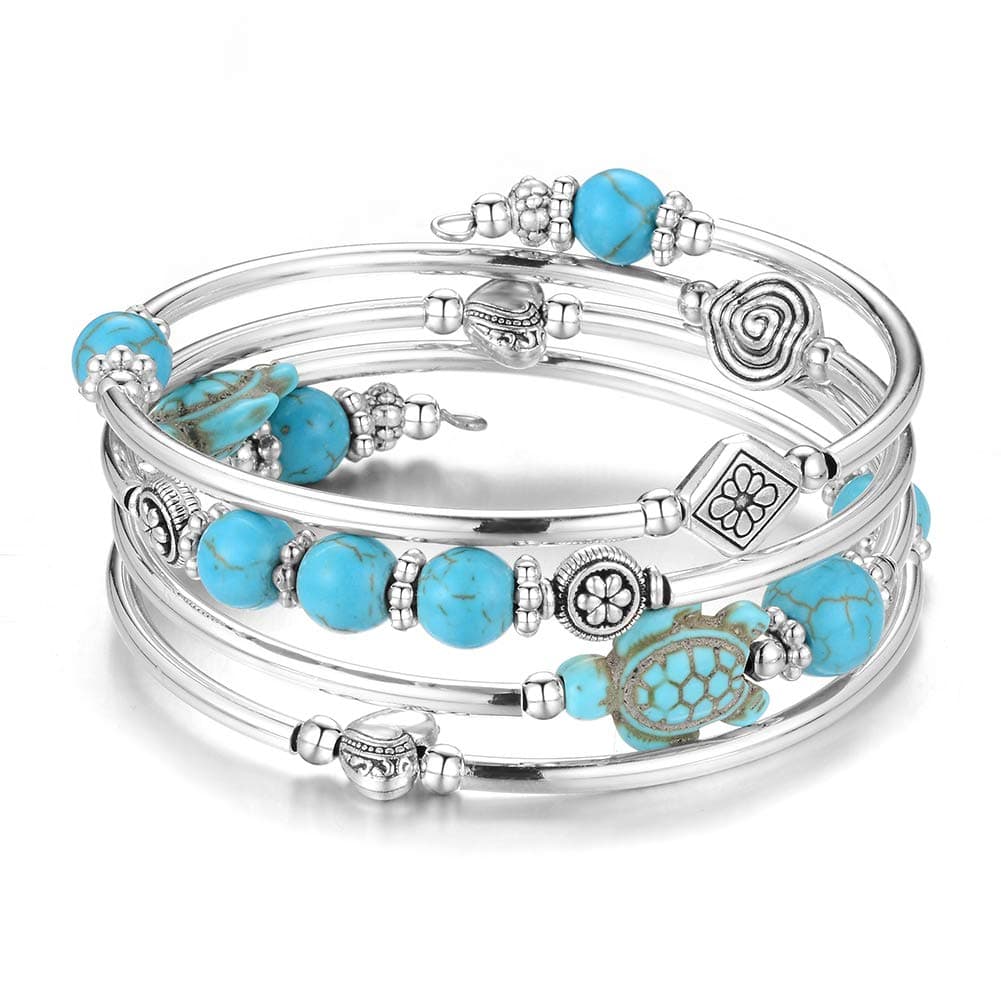 BULINLIN Layered Wrap Bangle Turquoise Bracelet - Bead Bracelet with Natural Agate Stone, Gifts For Women