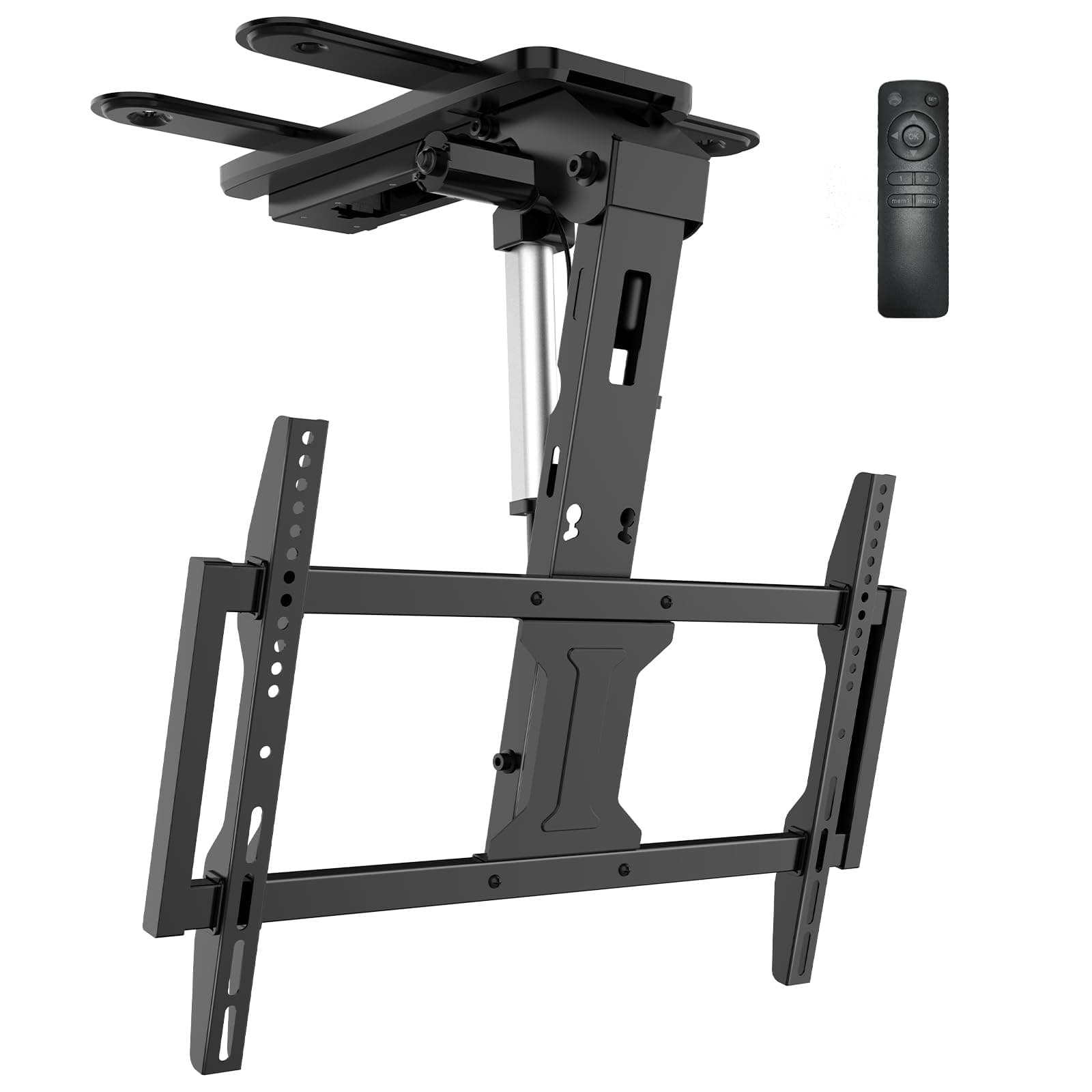 WALI Motorized Ceiling TV Mount for 37 to 75 inch Screens, Flip Down Motorized TV Mount with Remote, Flat and Curved TVs Up to 99 Lbs, Pitched Roof, Max Mounting Holes 600x400mm (FCM604A), Black