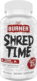 Shred Time Fat Burner | Green Tea, Coffee Bean, Cayenne, Theobromine, GBB | Appetite Suppression | 30 Servings (180 Capsules)