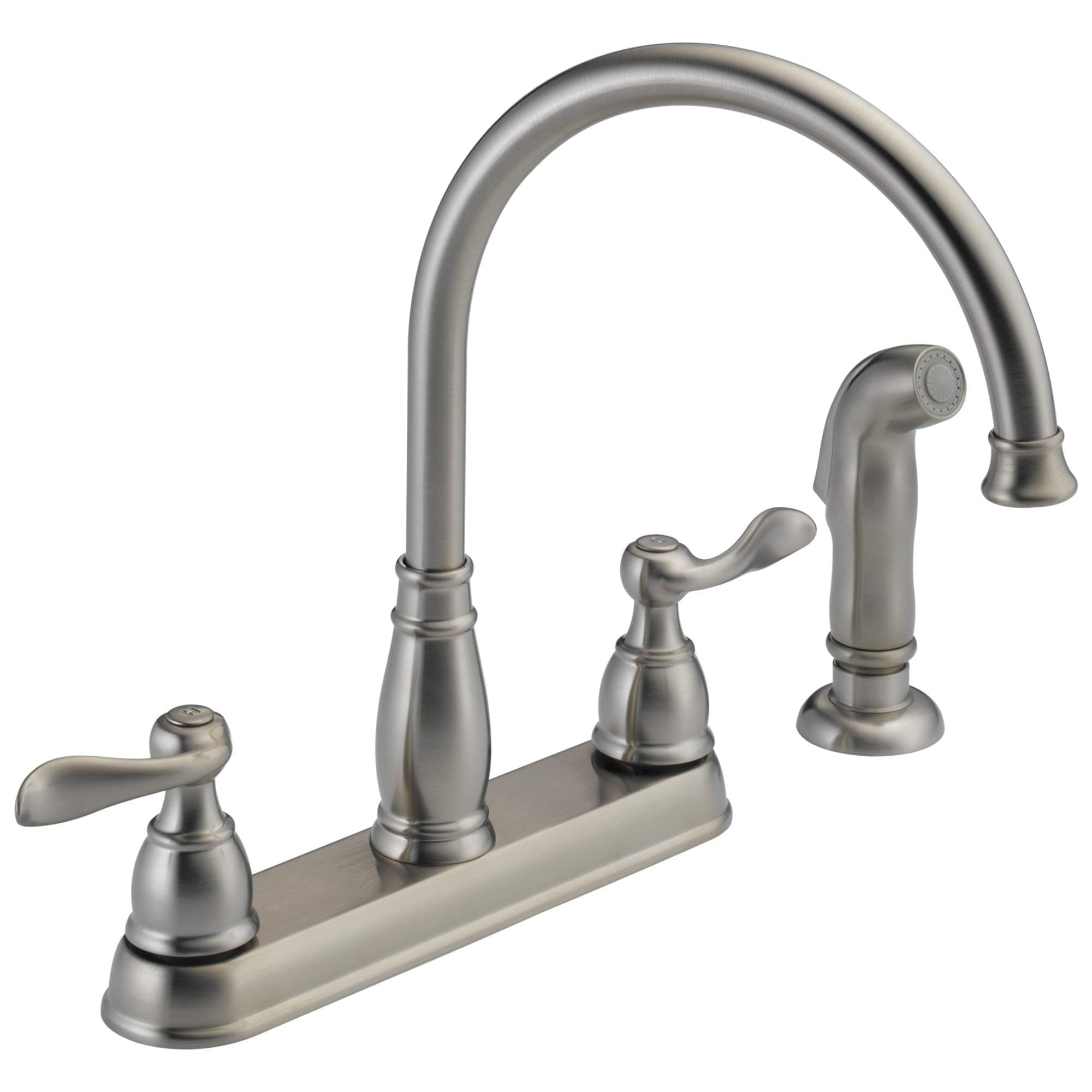 Windemere Brushed Nickel Kitchen Faucet with Side Sprayer, Traditional 4 Hole Kitchen Sink Faucet, Two-Handle, Stainless 21996LF-SS