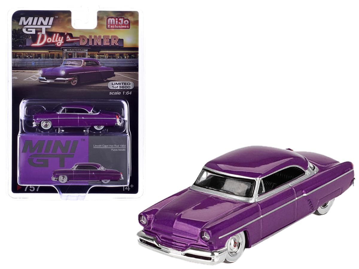 True Scale atures Car Compatible with Lincoln Capri Hot Rod 1954 Purple Metallic 1/64 Diecast Car M 00757