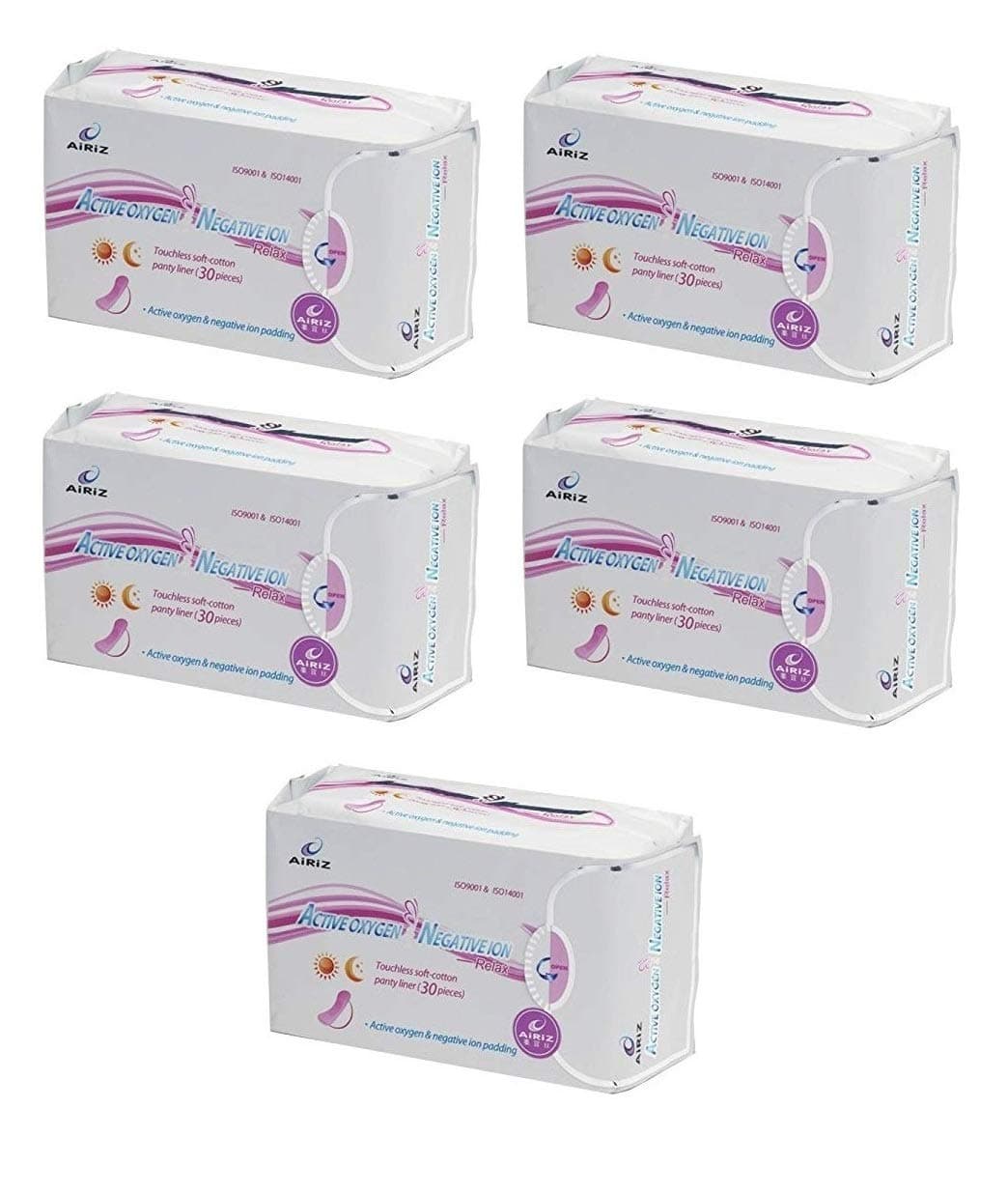 Active Oxygen & Negative Ion Relex Touchless Soft Cotton Panty Liners - (150 Liners In Pack of 5)