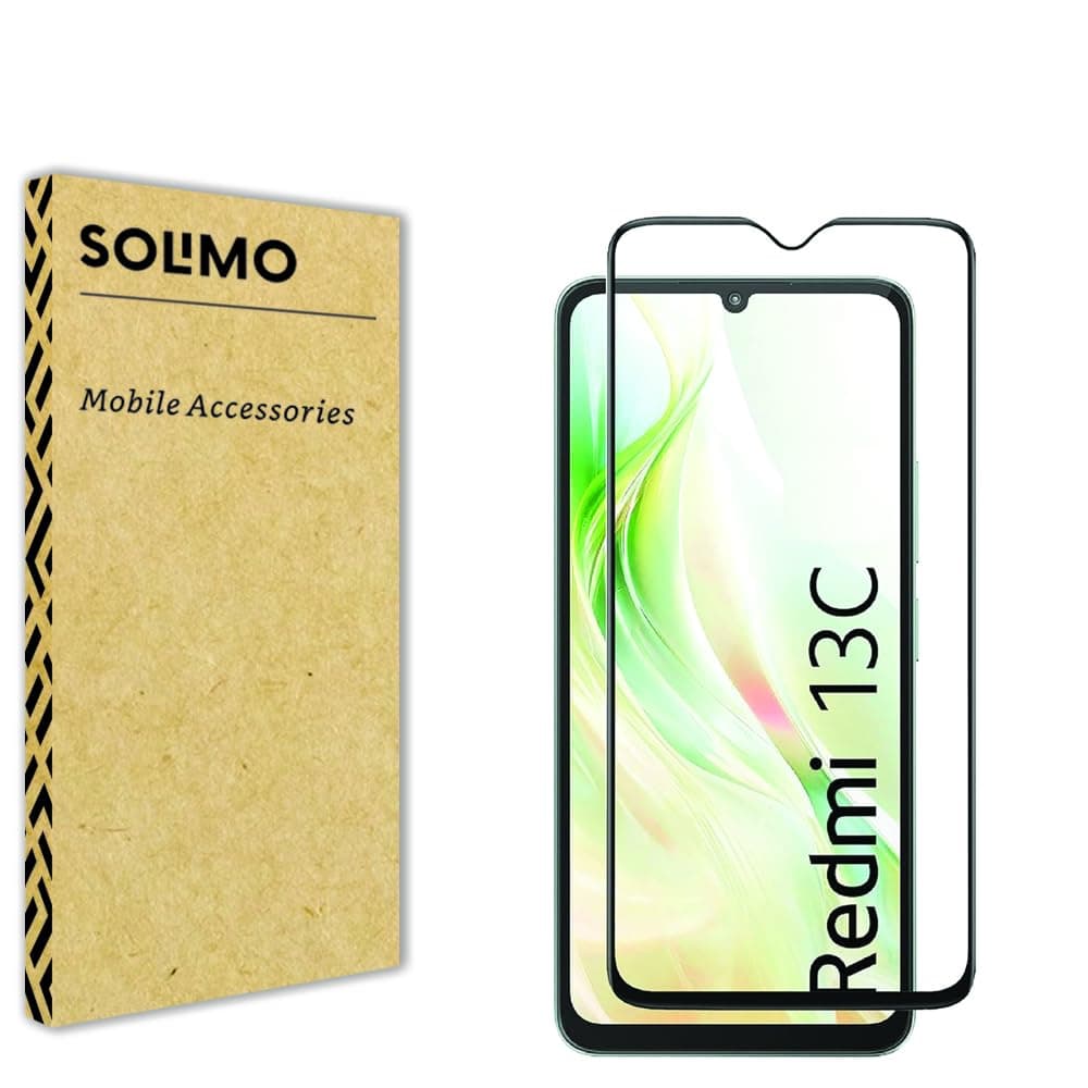 Amazon Brand - Solimo Tempered Glass Screen Protector for Xiaomi Redmi 13C 5G Smartphone,Redmi 13C 4G,Poco C65 with Edge-to-Edge Protector Coverage|Easy Installation Kit