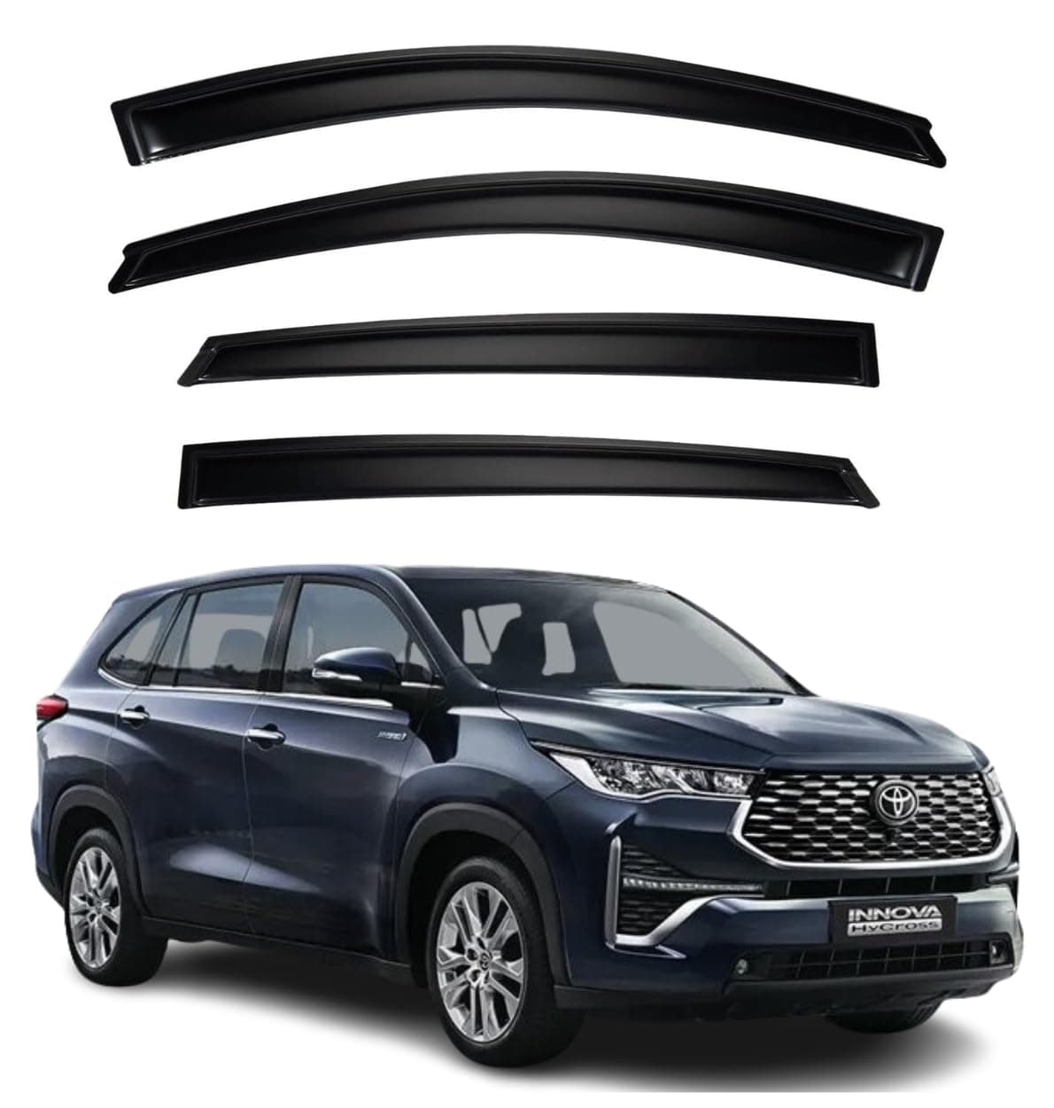Premium Smoke Car Door Visor Front+Rear Sun/Rain Guard Outside Mount Tape-On Window Visors Compatible with Toyo-ta Innova Hycross (2025)