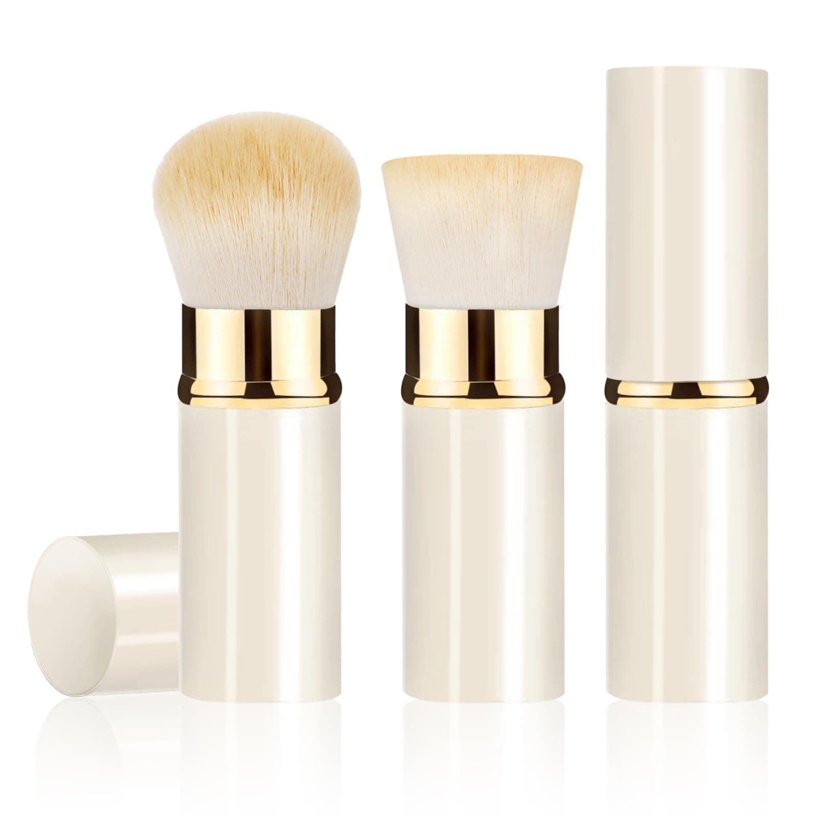 Retractable Kabuki Makeup Brush 2 Pack, Travel Powder Foundation Makeup Brush Face Blush Brushes for Blending Liquid, Blush, Bronzer, Buffing, Sunscreen,Flawless Cosmetics