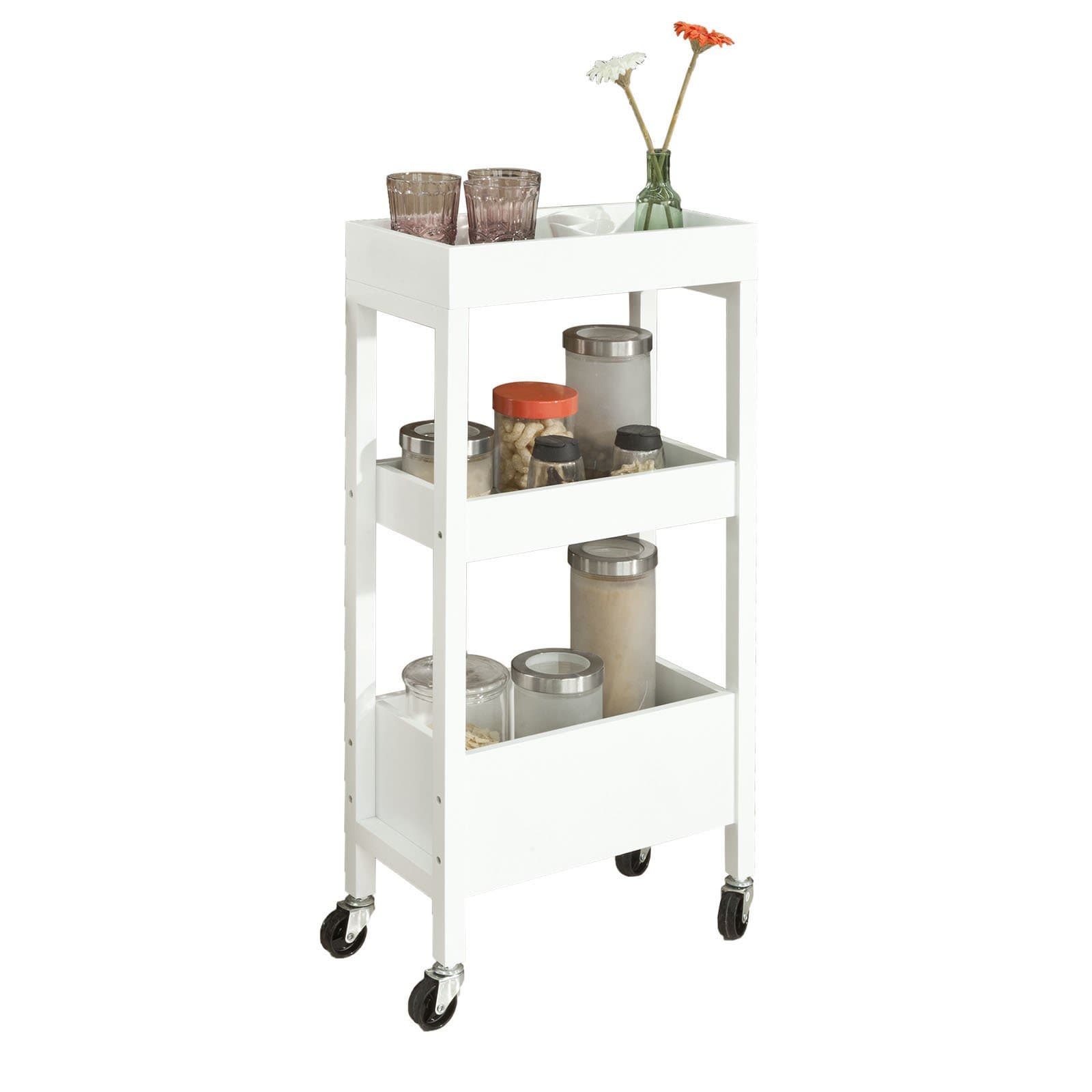 SoBuy® Kitchen Trolley, servir- Trolley 3 Shelves, 4 ruedas-blanco, fkw49-w, is