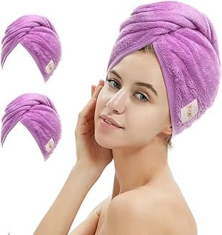 2 Pack Microfiber Hair Towel Wrap,Hair Drying Towel with Button,Absorbent Head Towel to Dry Hair Quickly (Purple)