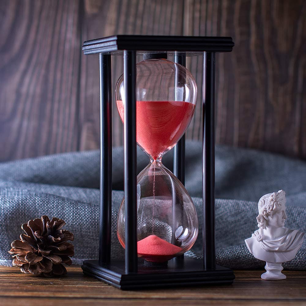 BELLAWARE Hourglass Timer with Red Sand, 60 Minute Wooden Frame Sand Timer, Creative Handcraft Decoration