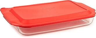 Pyrex Basics 4.8 QT Glass Baking Dish with Plastic Lid, Casserole Dish, Glass Food Container, Oven, Freezer and Microwave Safe, Clear Container