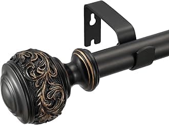 Black Curtain Rods, 36-72'' Decorative Window Curtain Rod 1-Inch Diameter with Modern Design Floral Carved Ball Finials, Drapery Curtain Pole Extends from 36 to 72 Inches,Floral Antique Black
