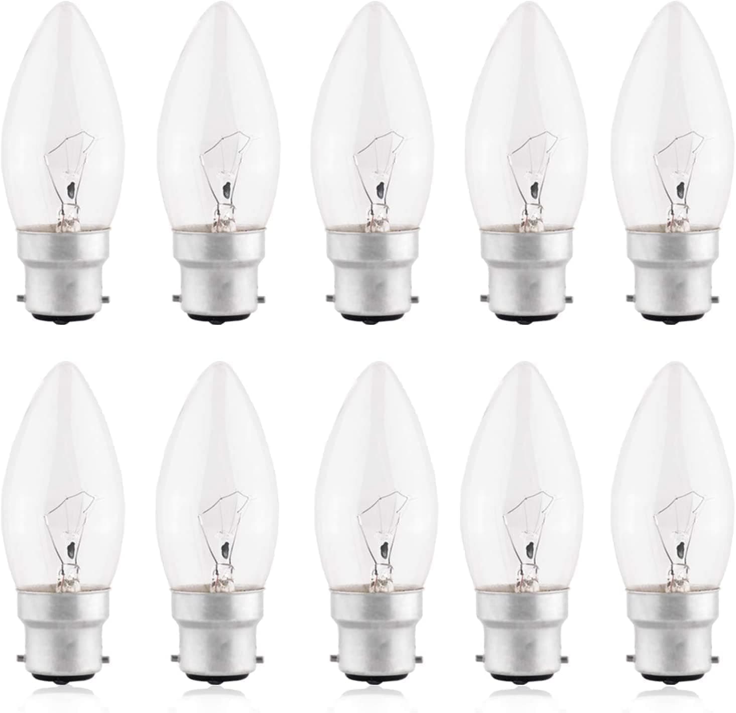 10 Pack B22 Candle Light Bulb, Bayonet Light Bulb 2̣5̣Ẉ, Dimmable Bulb Bayonet Clear, Warm White 2700K, 270 Lumen, 230V