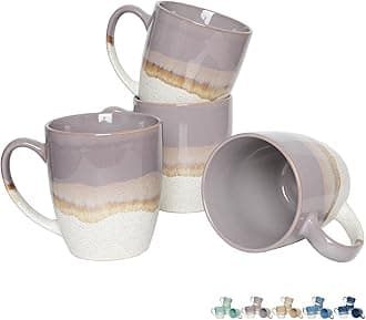 Ceramic Coffee Mug Set of 4, 17 Oz, Coffee Cups with Big Handle, Microwave Safe, Unique Reactive Glaze
