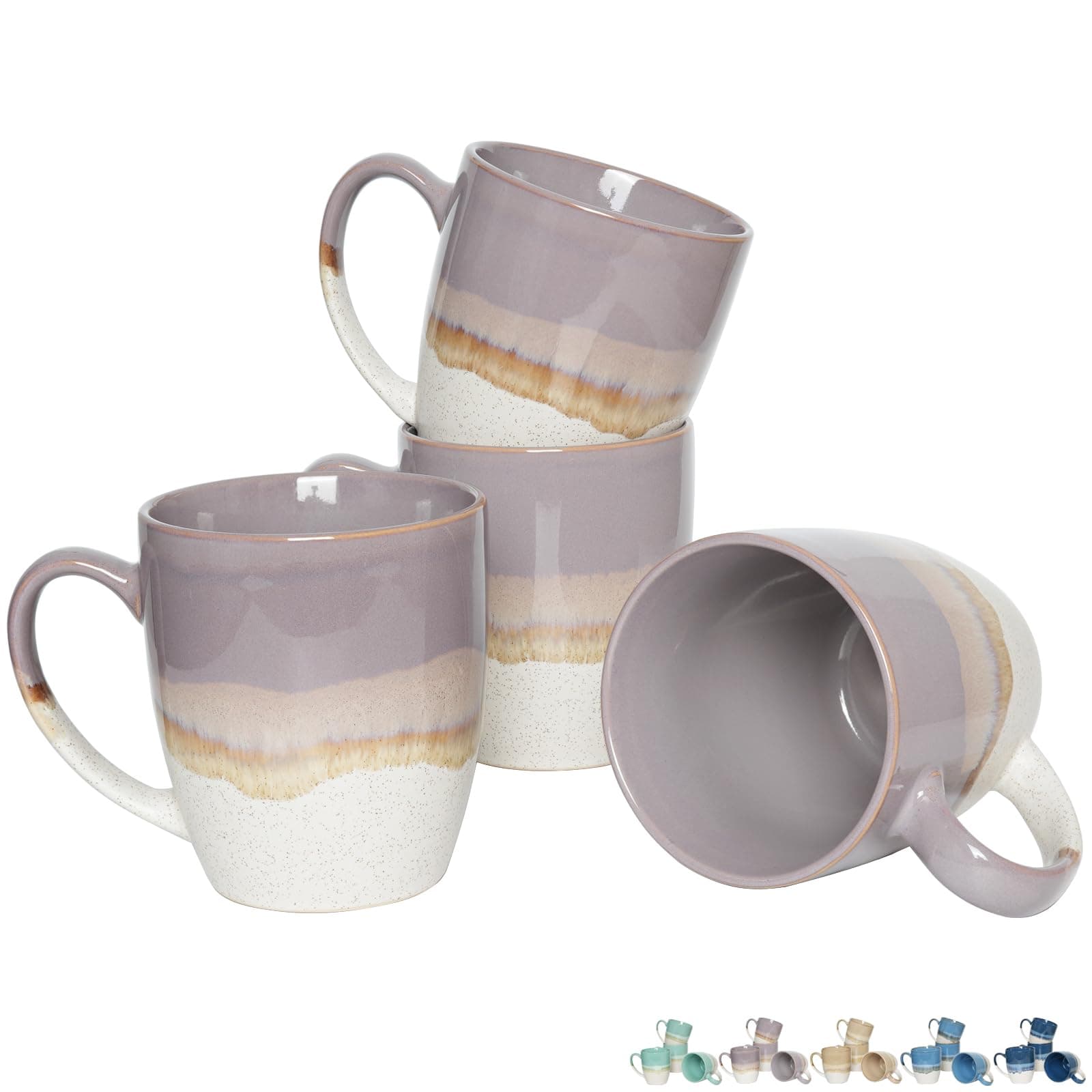 Bosmarlin Ceramic Coffee Mug Set of 4, 17 Oz, Coffee Cups with Big Handle, Microwave Safe, Unique Reactive Glaze
