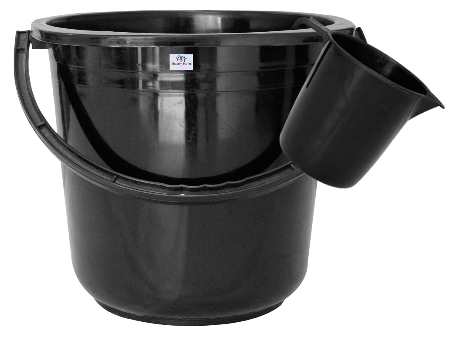 Heart Home 2 Pieces Unbreakable Virgin Plastic Multipurpose Bathroom Bucket & Mug Set (Black) (HS39HEARTH023115)